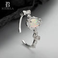 Fine Jewelry 925 Sterling Silver Original Unique Cool Cold Personality Irregular Shape Inlaid Opal Adjustable Rings for Girls