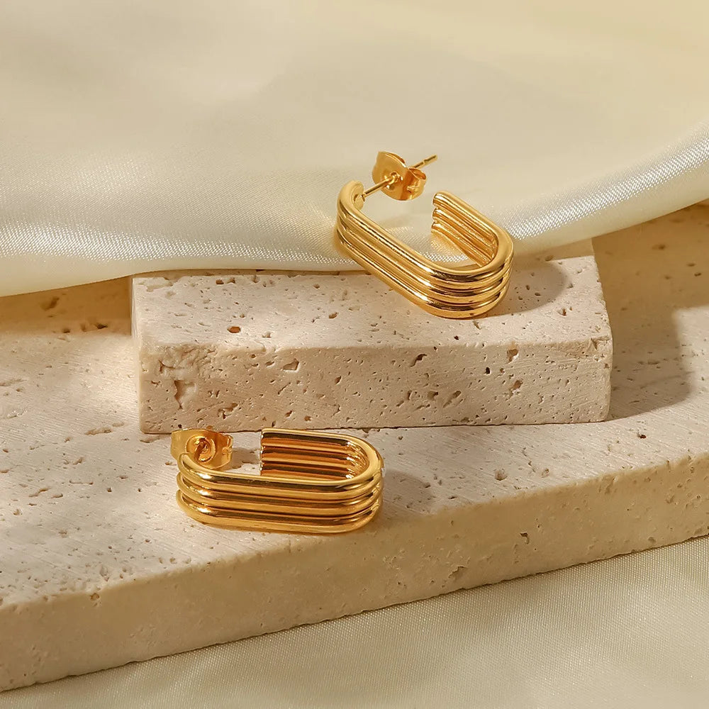 Waterproof 18K Gold Plated Jewelry Stainless Steel U Shape Geometric Earrings Huggie Hoop Earrings