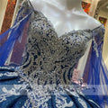 Glitter Royal Blue Court Train Quinceanera Dresses Ball Gown Formal Prom Graduation Gowns Cape Princess Sweet 15 16 Dress MQ728