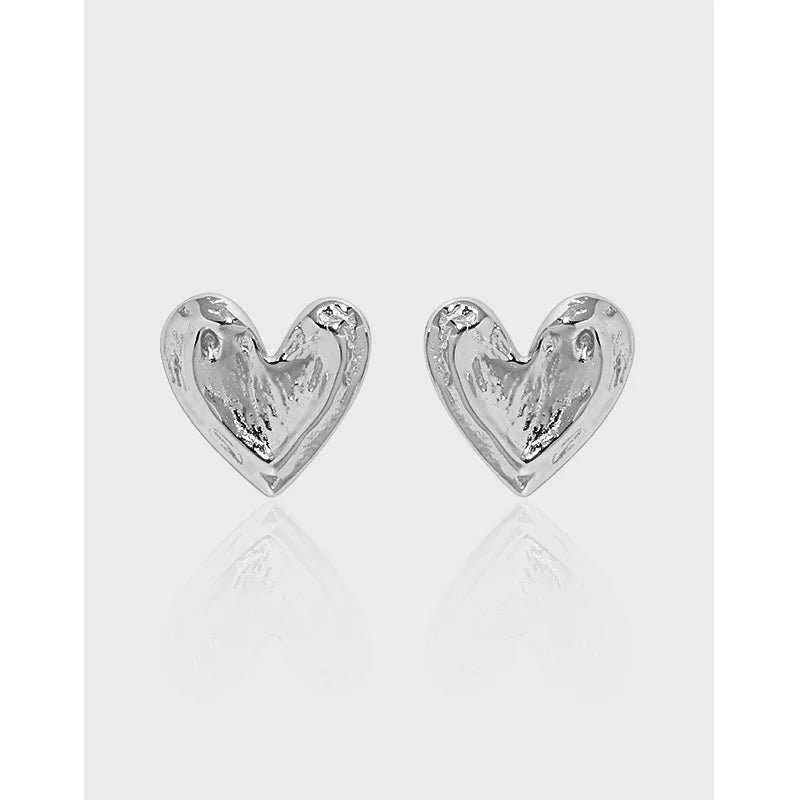 925 Sterling Silver Heart Stud Earrings Texture Irregular Earrings Women Luxury Fashion 18K Gold Earrings Wholesale