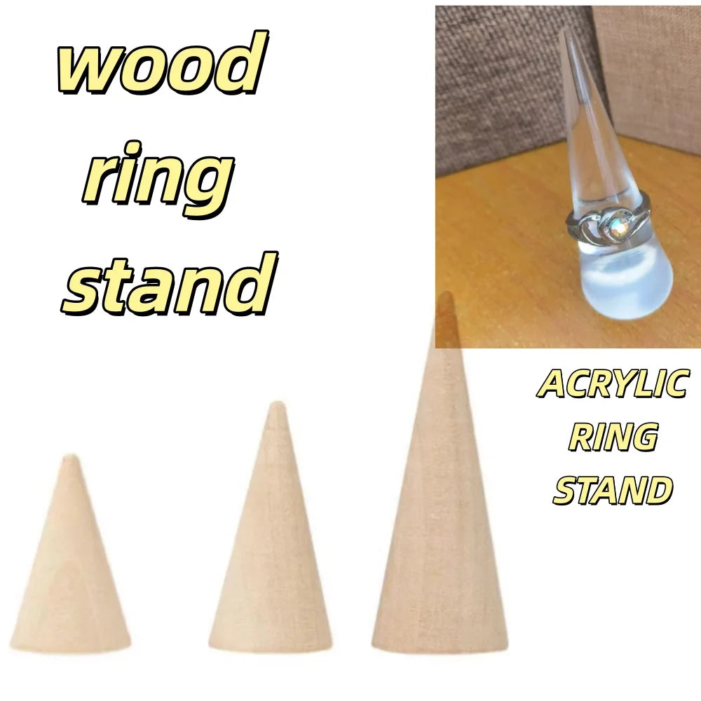 Exhibition Natural Wooden Cone Jewelry Engagement Ring Display Holder Storage Rack for Store