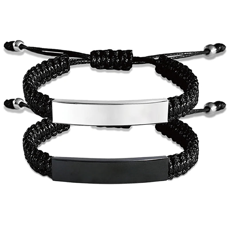 Ywganggu Customize Fashion Jewelry Adjustable Bracelets Laser Engraving Hand Woven Polyester Stainless Steel Chain Bracelet