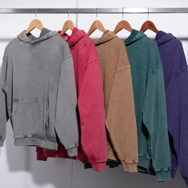 OEM Streetwear Heavy Washed Hoodie Vintage Men's Oversized Pullover With Acid Wash Print Custom Heavyweight French Terry