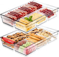 Set of 2 Clear Acrylic Serving Platters 4-Section Party Tray BPA Free Food Cookie Trays Charcuterie Cheese Fruit Snacks Display