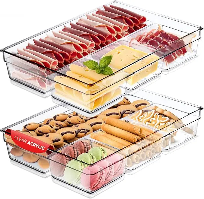 Set of 2 Clear Acrylic Serving Platters 4-Section Party Tray BPA Free Food Cookie Trays Charcuterie Cheese Fruit Snacks Display
