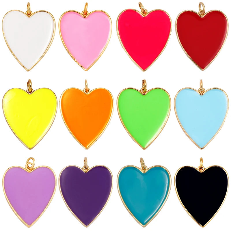 Colourful Enamel Heart Charm Neon Pink Orange Turquoise Blue Pendant Oil Dropped  Real Gold Plated Colour Necklace Bracelet K06
