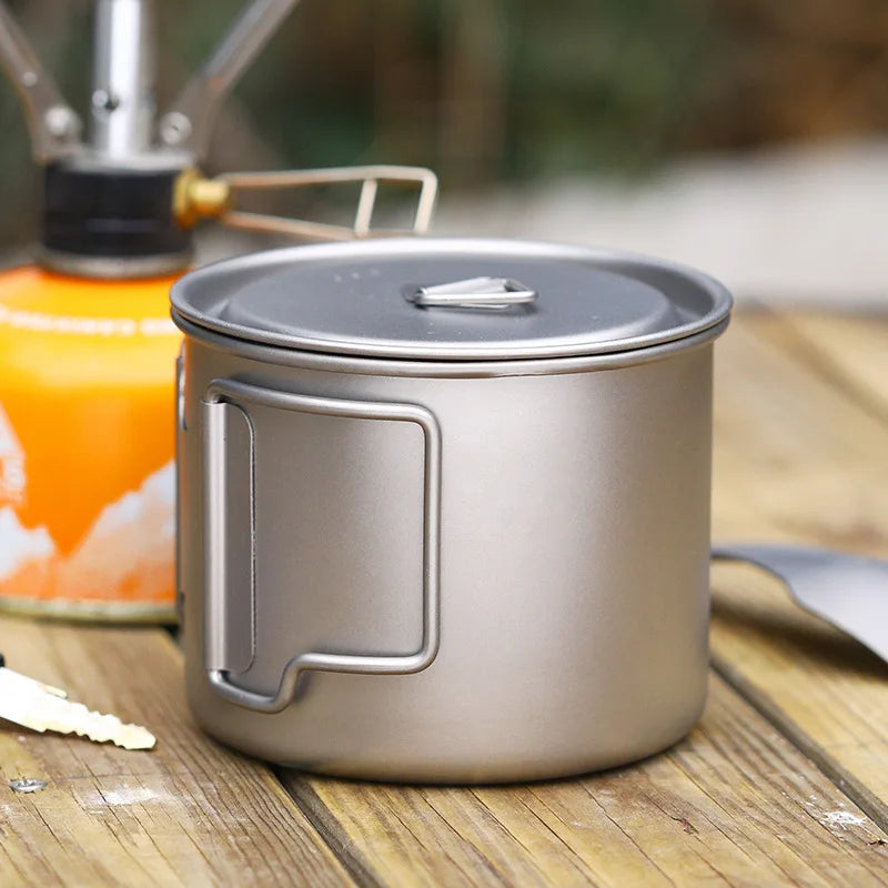 550ml Outdoor Eco-Friendly Pure Titanium Coffee Cup with Foldable Handle and Lid Portable Travel Metal