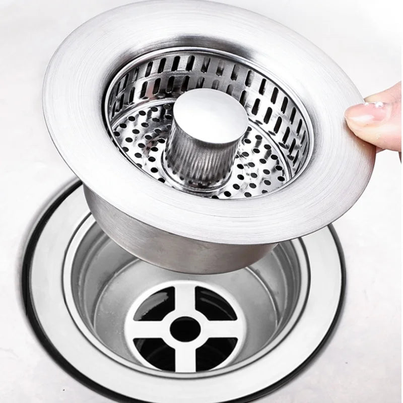Stainless Steel 3 -in-1 Kitchen Sink Stopper Strainer Pop up Drain Core Removable Basket Strainer Plug Anti-Clog Drain Filter
