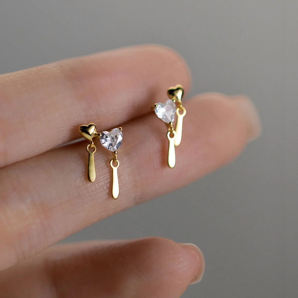 Fashion 925 Sterling Silver Heart CZ Zircon Stud Earring Jewelry Plain Simplicity Heart Gold Plated Stud Earrings for Women