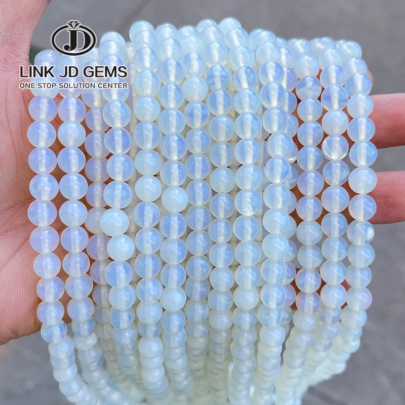 JD Wholesale CNAS Certified 4-14mm Pick Size Natural White Opal Stone Round Loose Beads for Jewelry Making DIY Fashion Bracelet