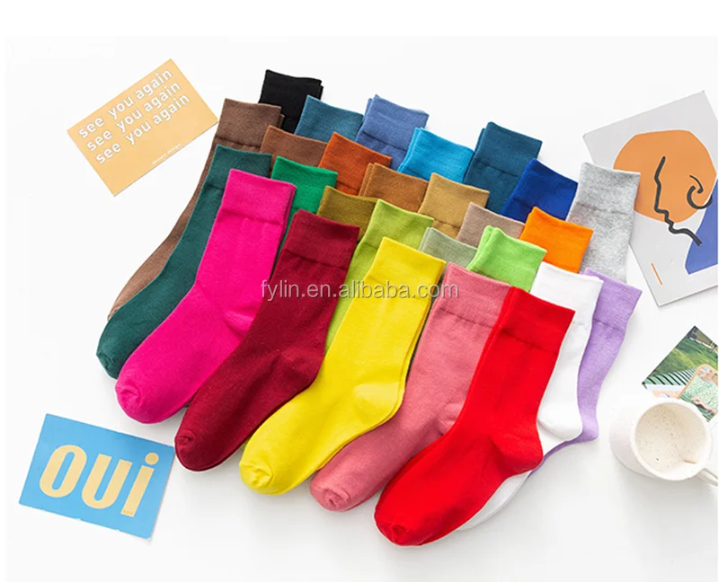New Coming Women Bamboo and Cotton Anti-Slip Daily Autumn Non Binding rainbow Crew Socks
