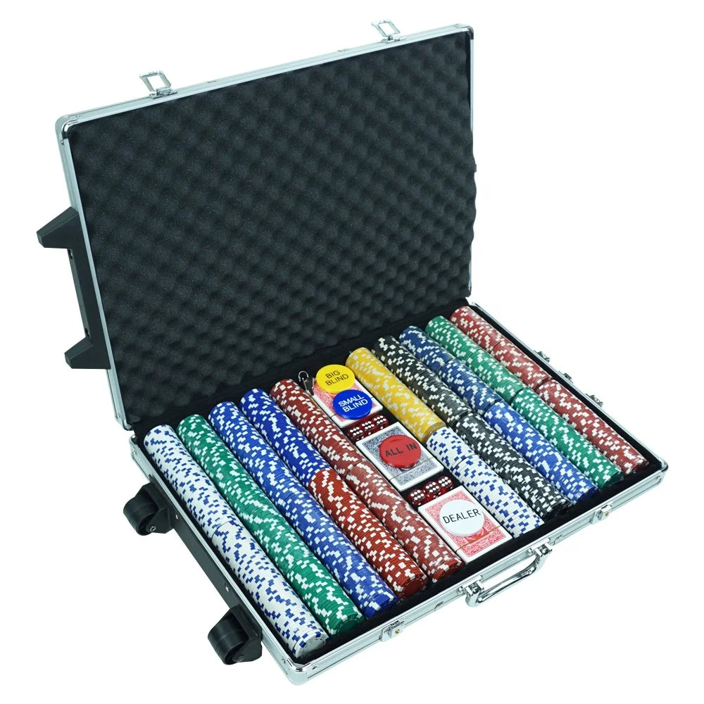 Hot Sale pp Poker Chips Set 1000 Chips 200ct Each Color Casino Accessories Silver Aluminum Poker Koffer Storage Box
