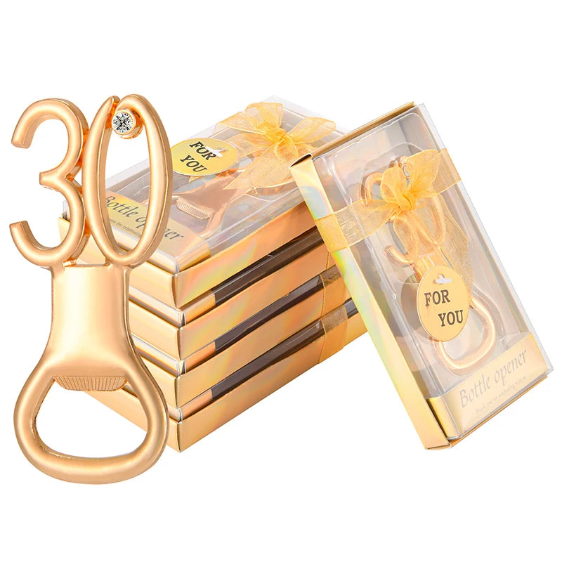 21/30/40/50/60/70 More Number Anniversary Decoration Guests Gifts Golden Bottle Can Opener for Birthday Wedding Party Supplies