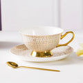 Top Sale Solid Pink Ceramic Luxury Coffee Cup Handpainted with Ecological Real Gold Handle Tea Cups & Saucers