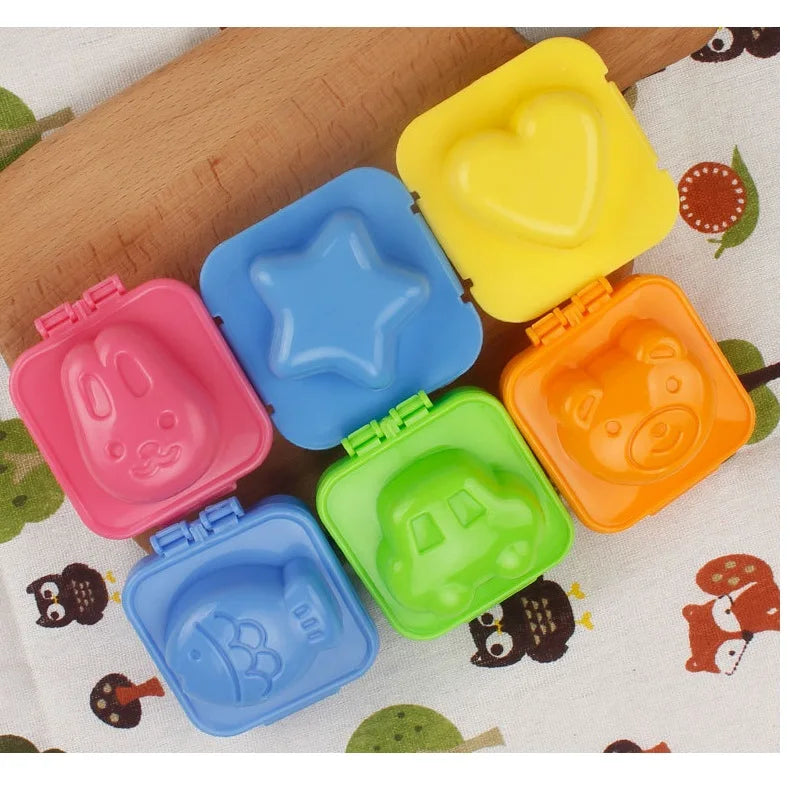 Orealmi Cute Cartoon Bento Egg and Sushi Rice Mold Set Plastic Lunch Box Accessories for Kids Hand Laying Method Eggbeater