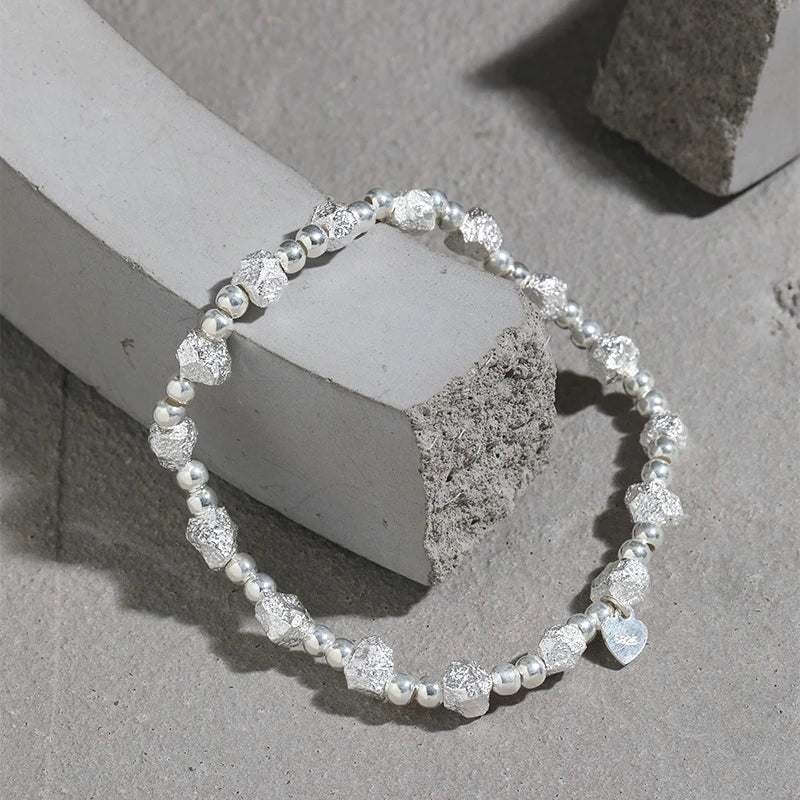 VIANRLA 925 Sterling Silver Minimalist Irregular Bead Elasticity Bracelets