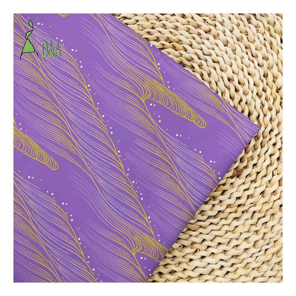 Wholesale Girls' 100% Polyester Satin Fabric Purple Background Yellow Stripe White Spots Print Flame Retardant Silk Touch for