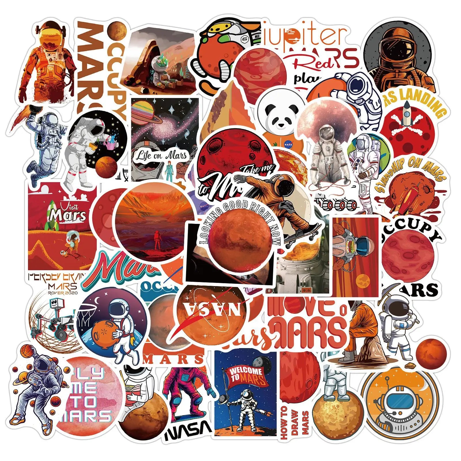 50Pcs Mars Exploration Astronaut Graffiti Stickers for Children Book Wall Decor Toy Vinyl Rocket Rocket Space Sticker