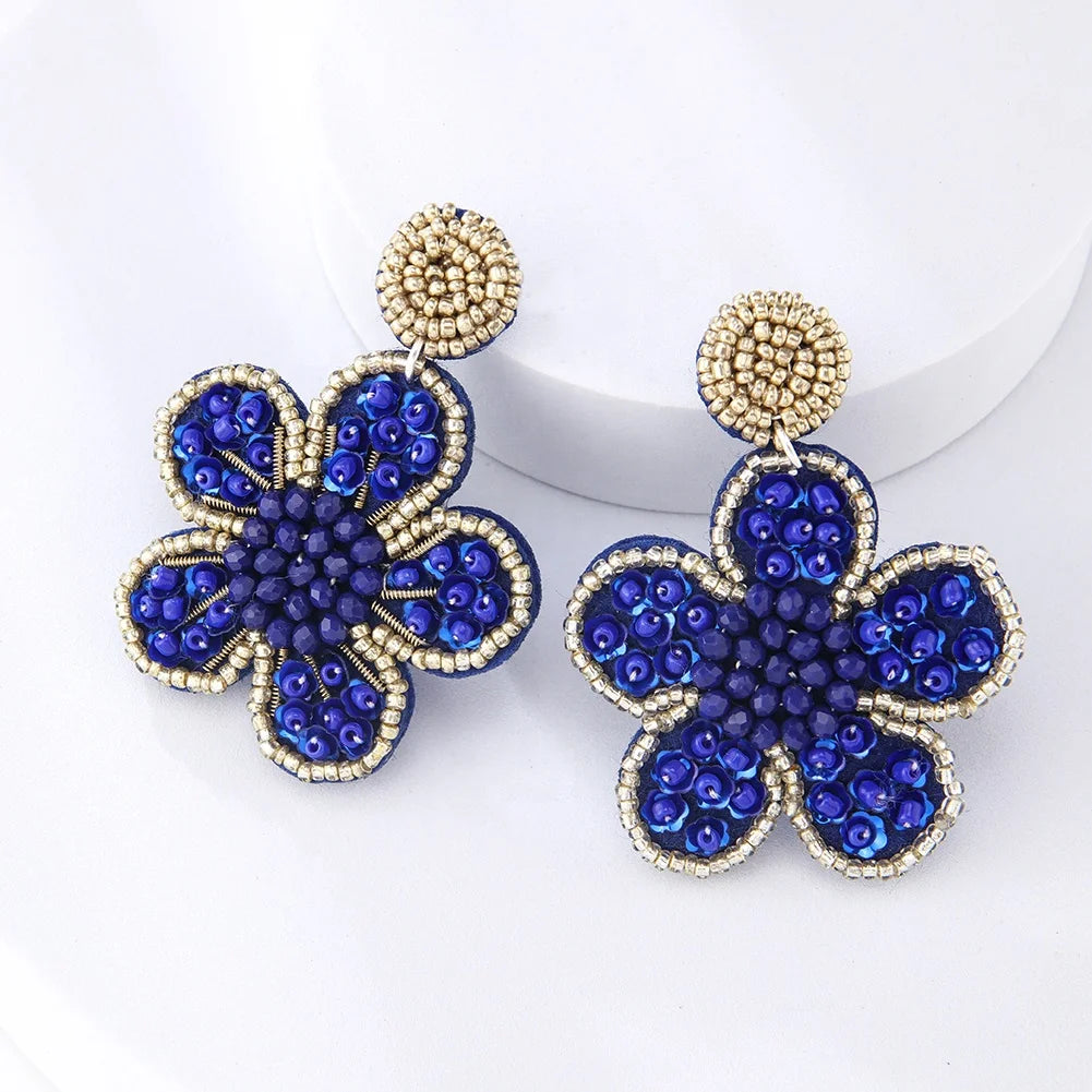 Handmade Embroidered Multi-colors Flower Beaded Women's Drop Earrings Vintage Earrings Flower Stud Earrings