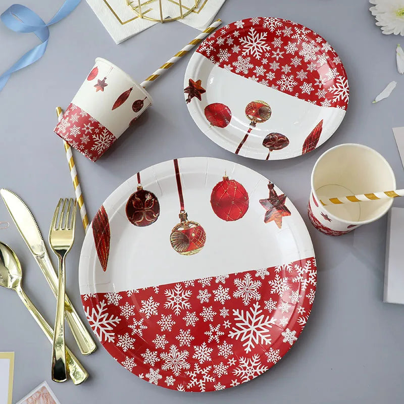 Christmas Party Decoration Supplies Holiday Party Tableware Pack Christmas Disposable Dinnerware Set Christmas Paper Plates