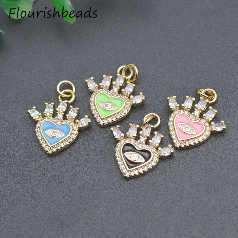 Wholesale Nickel Free Anti Fading Gold Plated CZ Pave Various Colors Enamel Eye Charms Pendants for Jewelry Making