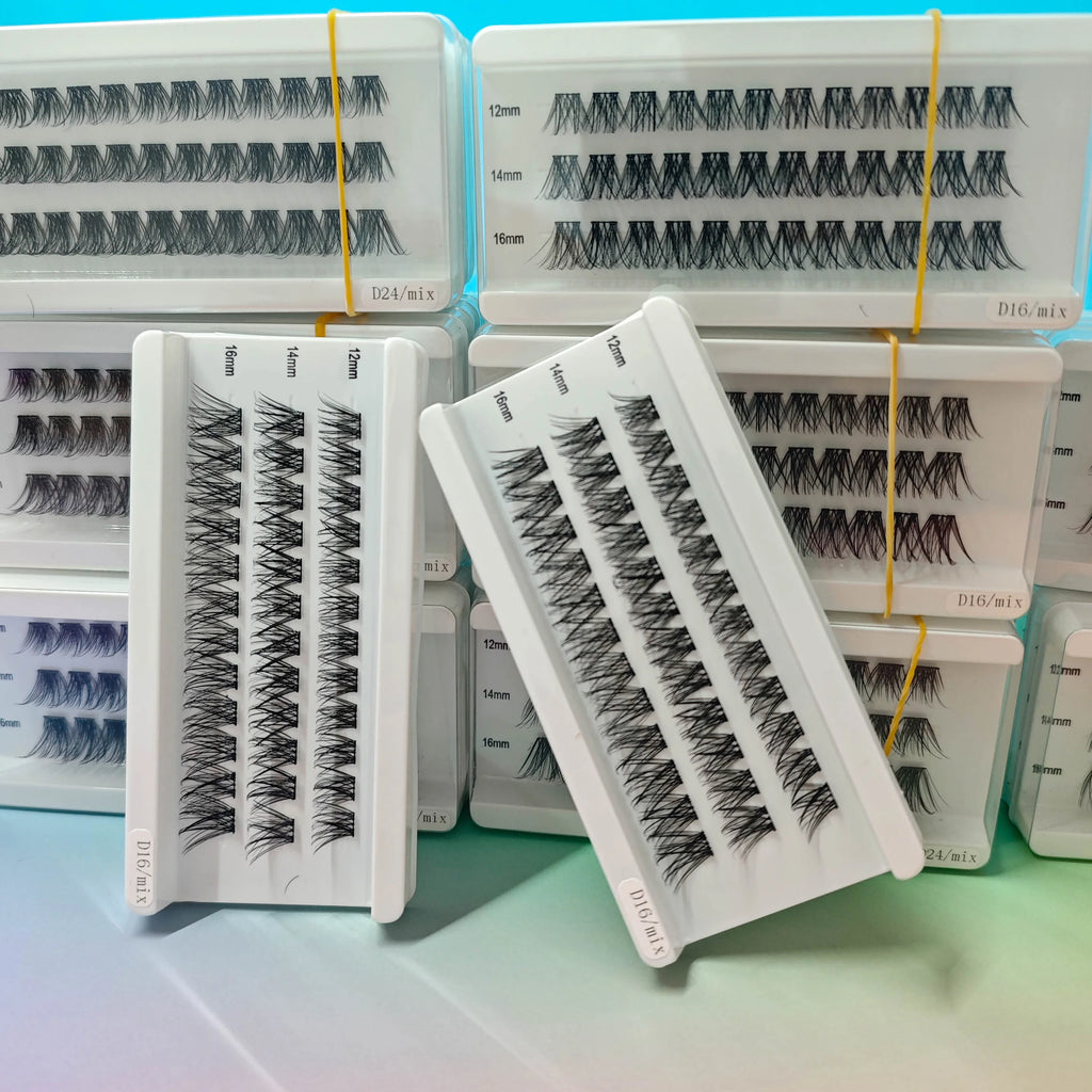 Factory Price Custom 3 Rows Lash Cluster Trays Wholesale clear Band Diy Eyelashes Book Vegan Private Label Segment Diy Lashes