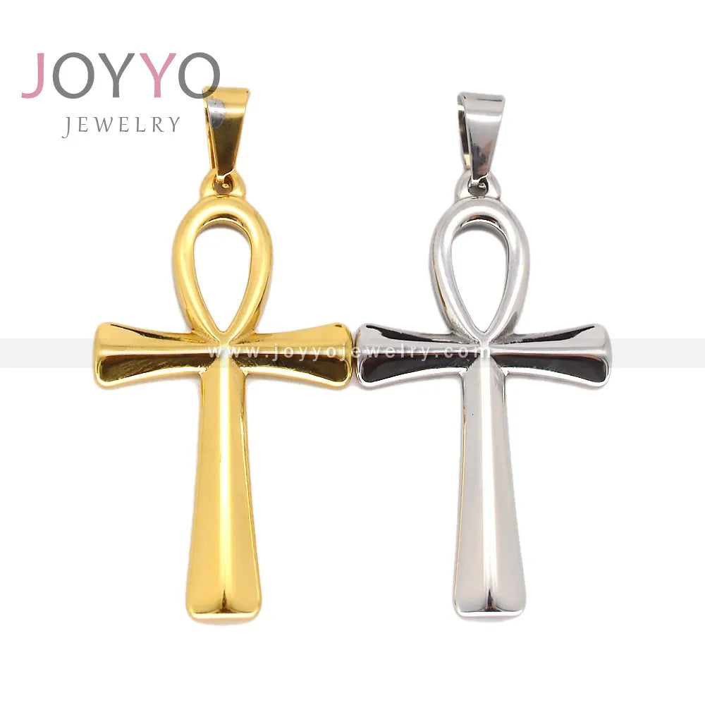 Fashion Jewelry Stainless Steel 9ct Gold Plating Ancient Egyptian Pendant Ancient Ankh Charm Silver Cross Pendant