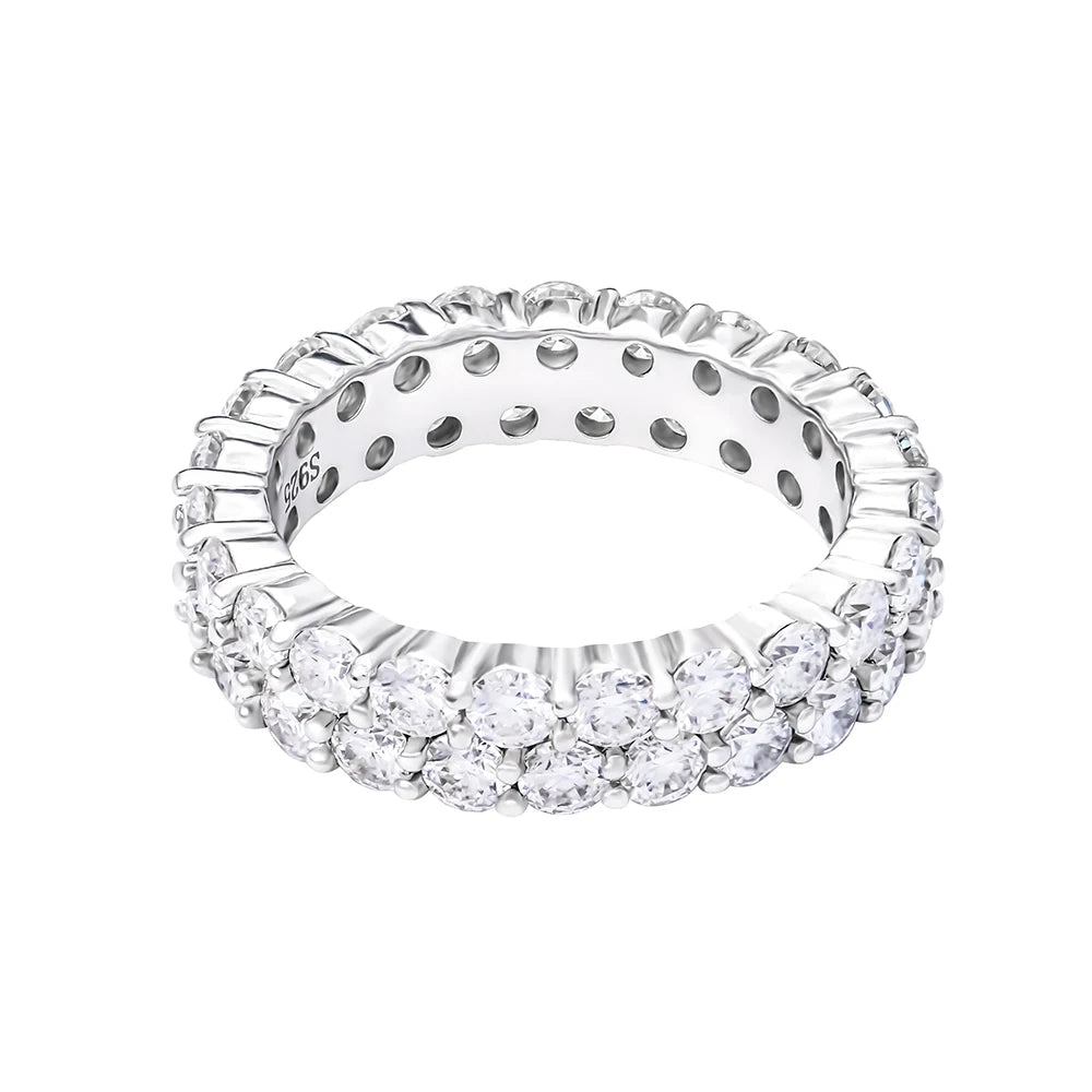 Double Row Ring Moissanite Gemstone  Hip Hop Style  Ring  S925 Fine  Jewelry