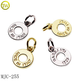 Custom Matte Gold Metal Shoelace Charms Hollow Shape Round logo Metal hang Pendant for Necklace Fitting