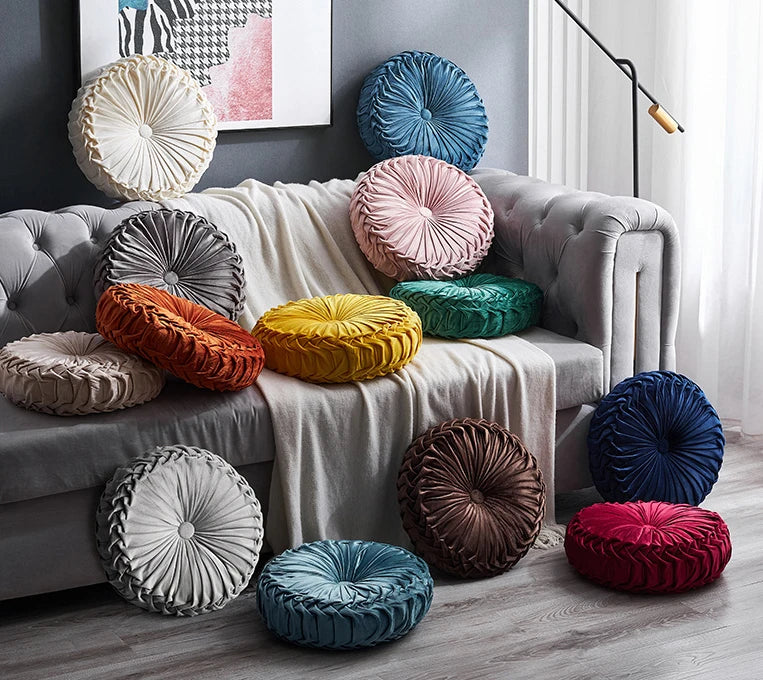 Boho Home Decor Round Velvet Pillow Printed Cartoon Pumpkin Floor Seat Cushion for Hotel Use & Sofa Throw Cushion