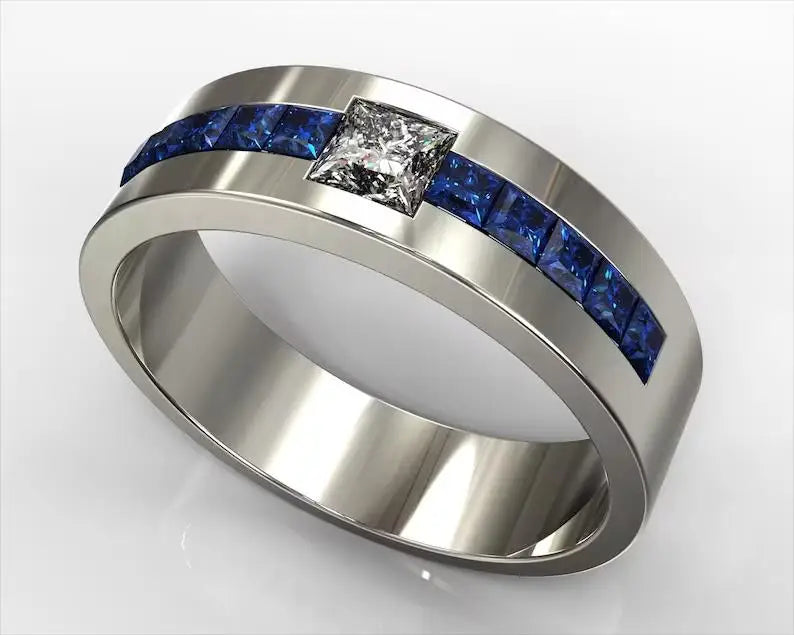 Italian Signet Classic Engagement Ring Channel Set Zircon Silver Gold Plated Unisex Wedding & Anniversary Band
