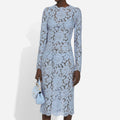 Romantic Evening Women's Lace Straight Midi Dress with Long Sleeves Party Style Natural Waistline