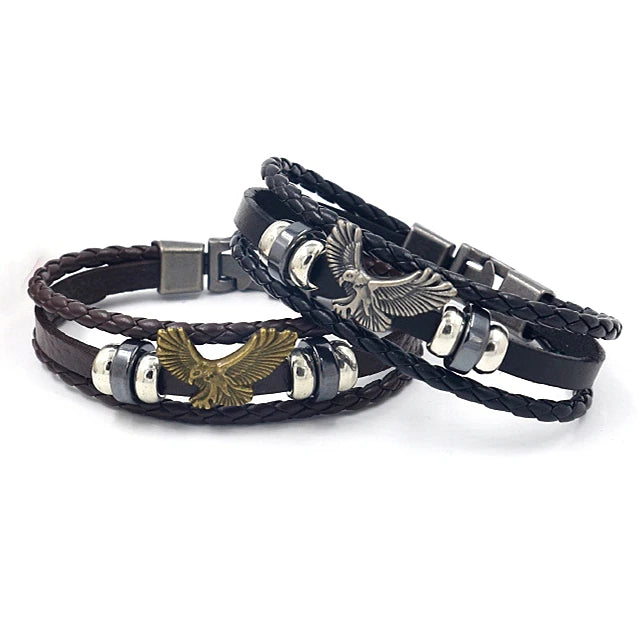 In-demand Product Punk Jewelry Vintage Beaded Bracelet Personalized Eagle Bracelet Quality Multi-layer Leather Bracelet Men