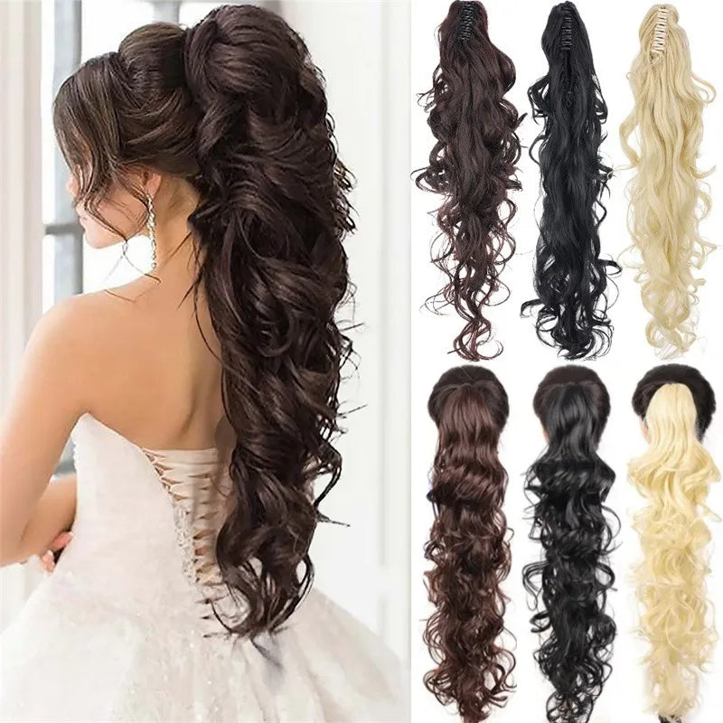 28inch High Temperature Fiber Synthetic Claw Clip Ponytail for Braiding Hairpieces Long Curly Hair Extension Ponytail
