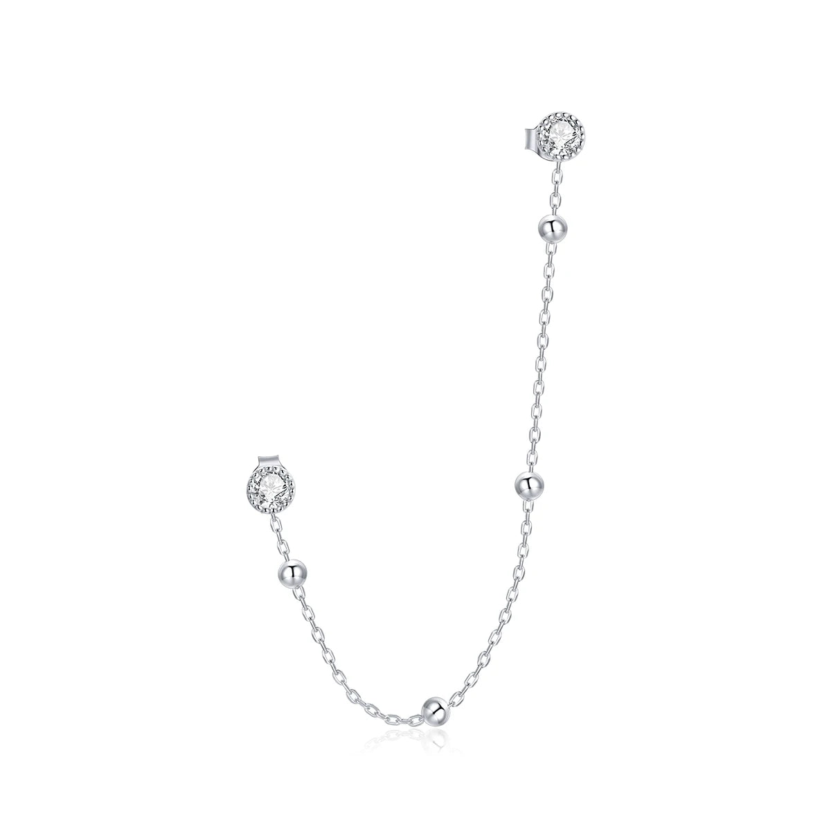 HOT Mono-earring 1Piece Chain Studs Two Hole Piercing Earrings 925 Sterling Silver Long Chain Earring for Fine Jewelry SCE1107