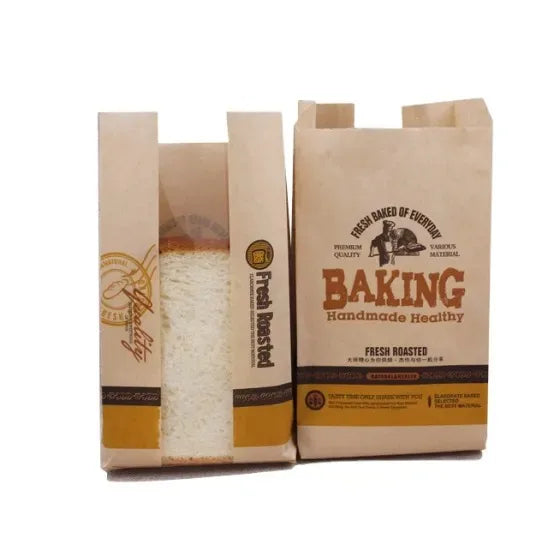 Sharp Bottom Window Baguette French Caterpillar Kraft Bakery Bread Bags for Craft Candle Customizable Size Color Shock Resistant
