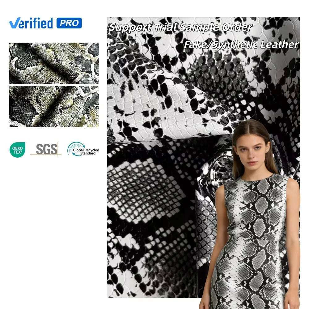 STOCK LEATHER  Embossed Snake Skin PU Leather 2 Way Stretch  Pu Leather Fabric for Clothes