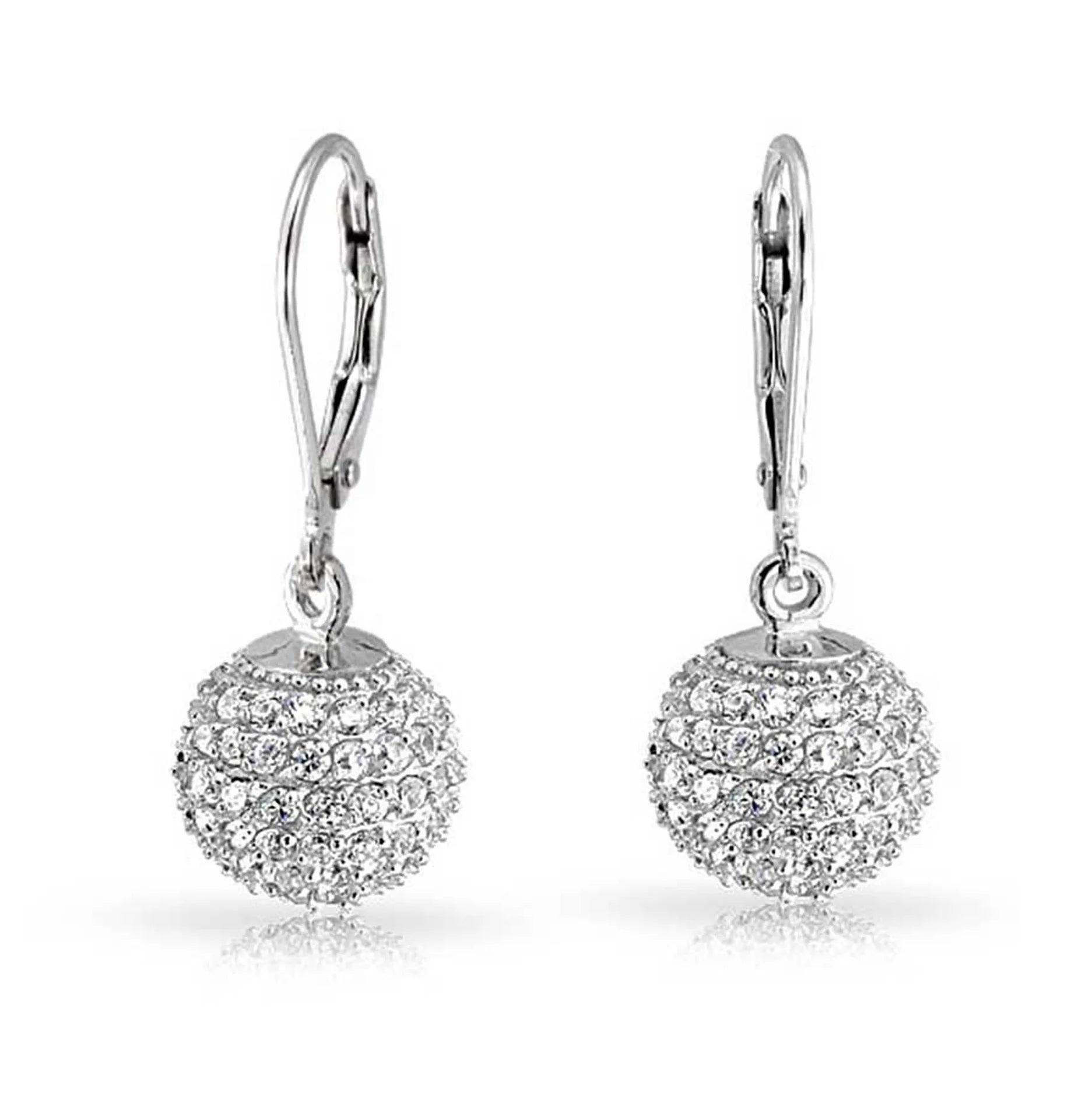 New Arrival Drop on Leverback Micro CZ Sterling 925 Dome Disco Pave Ball Earrings