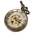 Antique Skeleton Mechanical Movement Hand Winding Roman Pocket Watch Zinc Alloy Case Round Dial 4.7CM
