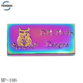 3D Embossed Eco-Friendly Zinc Alloy Clothing Label with Rectangle Design and Rainbow Color Options for Bags and Cosmetic Cases