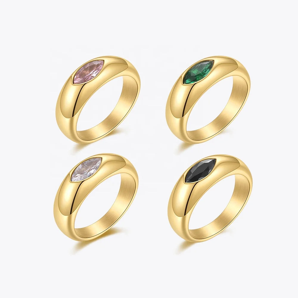 High Quality 18K Gold Plated Stainless Steel Jewelry Colorful Zircon Eye Shape Accessories Rings R214128
