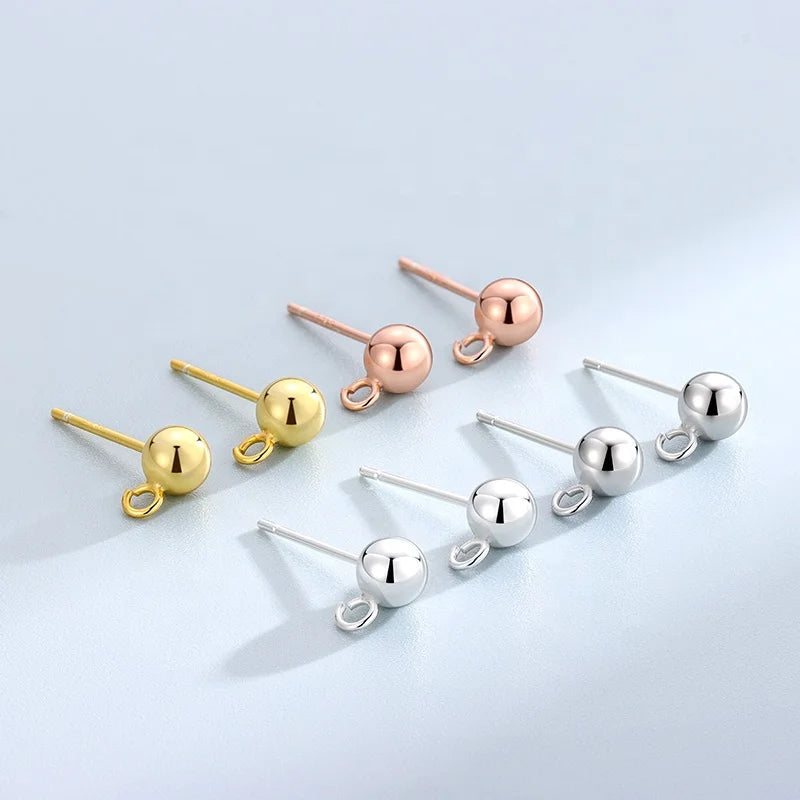Jewelry Accessories 925 Sterling Silver Earrings Posts Round Bead Stud Earring With Split Open Ring Loop for Making DIY Handmade