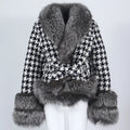 OFTBUY 2024 Women's Winter Jacket Natural Fox Fur Coat Thick Warm Plaid Collar Belts New Casual Woolen Streetwear Fashionable