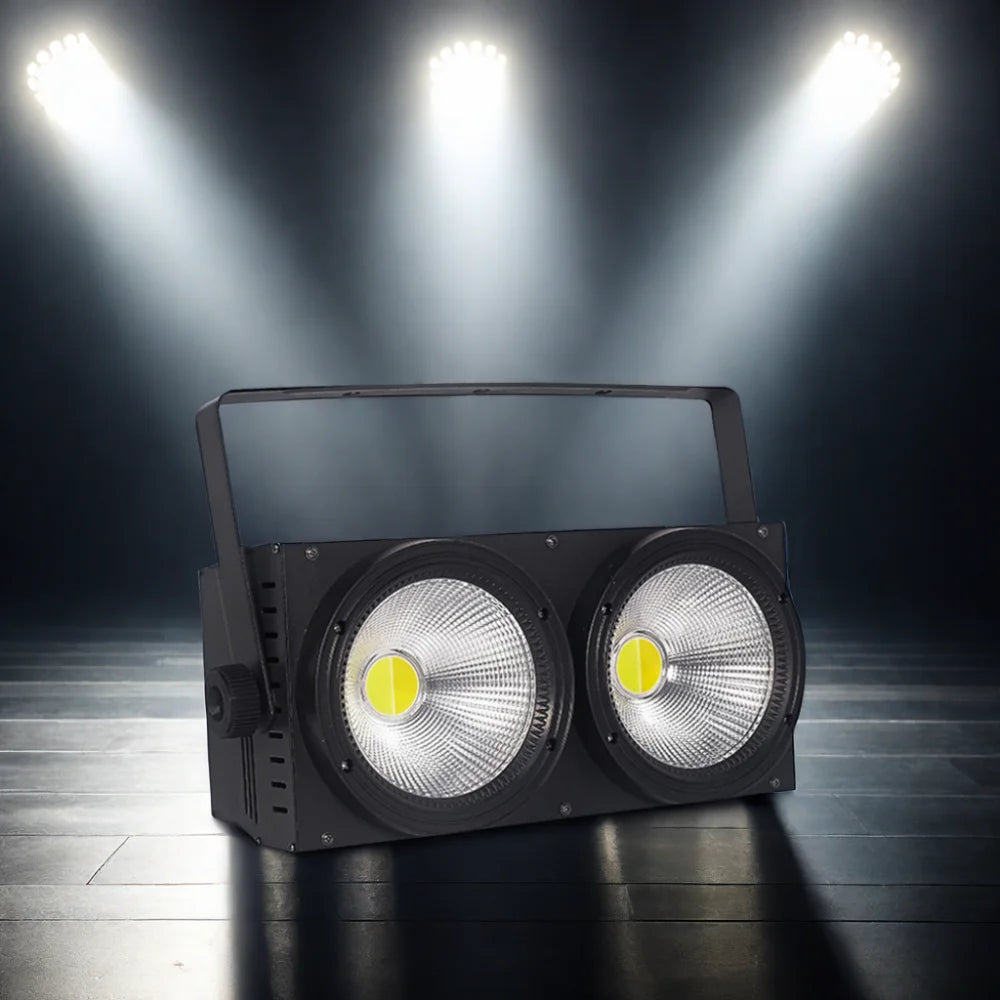 2 Eyes LED Blinder Cob Strobe Wash DJ Spotlights DMX Sound Activated 2x100W Cool Warm White Audience Lighting for Church Venue