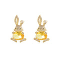 Wholesale 14K Gold Plated Dainty Cute Crystal Zircon Rabbit Earrings Hypoallergenic Jewelry for Women Fashionable Cartoon Shape