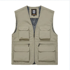 Men's Breathable Summer Cooling Vest Utility Cargo with Pockets for Outdoor Fishing Safari Travel Work Photos Zipper Closure