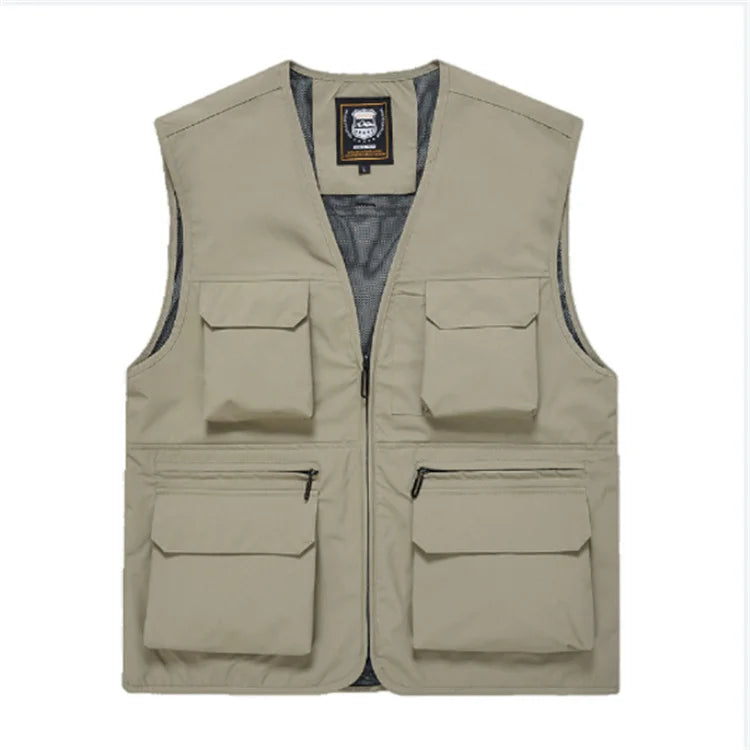 Men's Breathable Summer Cooling Vest Utility Cargo with Pockets for Outdoor Fishing Safari Travel Work Photos Zipper Closure
