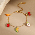 2025 New Cute  Fruit Strawberry Peach Watermelon  Designs Stainless Steel Cherry Charms Bracelet for Your Girls