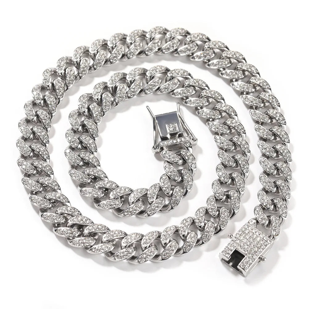 JOYFFO Men's 12MM Iced Hip Hop Jewelry Cuban Link Chain Gold Silver Plated Bling Miami Cuban Necklace Fashion Chains Necklaces