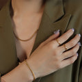 2026 New High End Fashion Simple Stainless Steel 18k Gold Hollow Thin Chain Necklace Bracelet Ring Jewelry Set Wholesale Spot